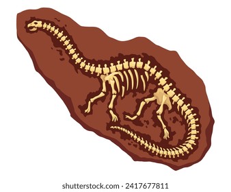 Dinosaur fossil skeleton bones, excavations of archeology isolated. Prehistoric reptile skeletons lying underground. Cartoon paleontological artifact