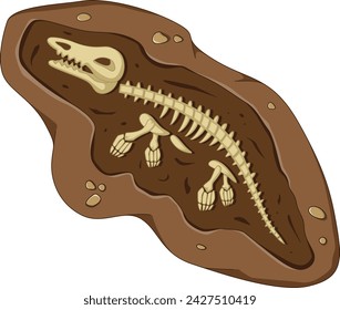 Dinosaur fossil skeleton bones, excavations of archeology isolated of illustration