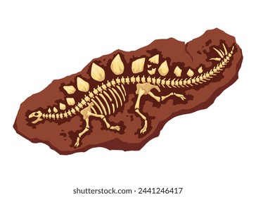 Dinosaur fossil skeleton bones, excavations of archeology isolated. Prehistoric reptile skeletons lying underground. Cartoon paleontological artifact