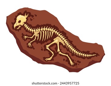 Dinosaur fossil skeleton bones, excavations of archeology isolated. Prehistoric reptile skeletons lying underground. Cartoon paleontological artifact