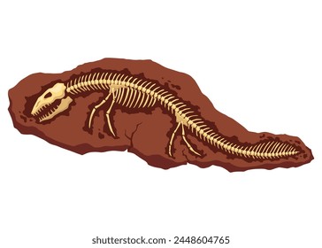 Dinosaur fossil skeleton bones, excavations of archeology isolated. Prehistoric reptile skeletons lying underground. Cartoon paleontological artifact