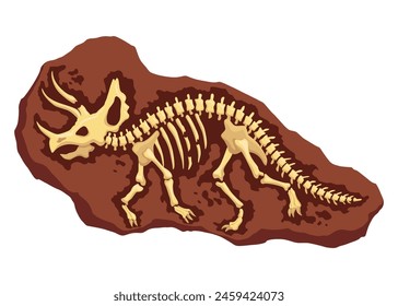 Dinosaur fossil skeleton bones, excavations of archeology isolated. Prehistoric reptile skeletons lying underground. Cartoon paleontological artifact