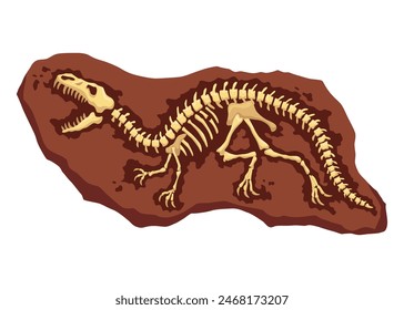 Dinosaur fossil skeleton bones, excavations of archeology isolated. Prehistoric reptile skeletons lying underground. Cartoon paleontological artifact