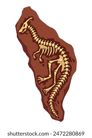 Dinosaur fossil skeleton bones, excavations of archeology isolated. Prehistoric reptile skeletons lying underground. Cartoon paleontological artifact