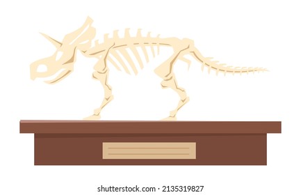 Dinosaur fossil skeleton semi flat color vector object. Exhibit component. Full sized item on white. Dinosaur museum simple cartoon style illustration for web graphic design and animation