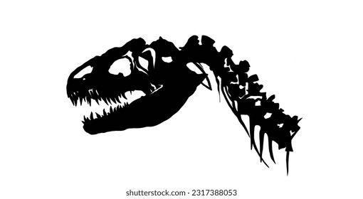 dinosaur fossil skull silhouette with white background