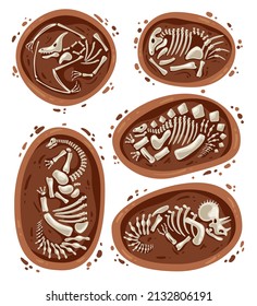 Dinosaur fossils bones skeleton graphic design element isolated set illustration
