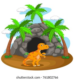 Dinosaur in front of the cave