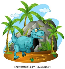 Dinosaur in front of the cave illustration