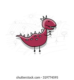 Dinosaur, funny sketch for your design. Vector illustration