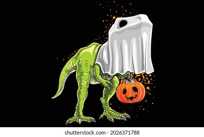 Dinosaur Ghost with pumpkin vector