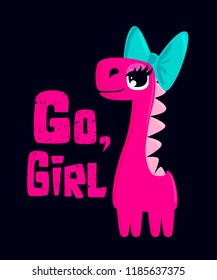 dinosaur girl t shirt design. Funny girlish t rex illustration.