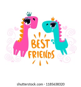 dinosaur girl t shirt design. Funny girlish t rex illustration. best friend.  little princess