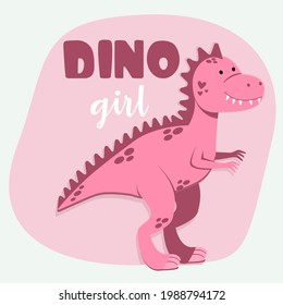 Dinosaur girl. Vector image of the tyrex dinosaur. Cute children's character. Flat illustration.