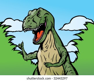 Dinosaur giving thumbs up.  He can be holding anything and he is separate from background.