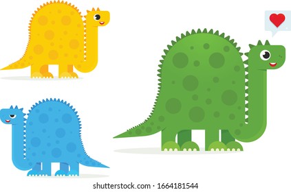 Dinosaur Green Blue Yellow Love 