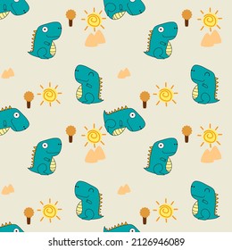 Dinosaur green so cute smile. Pattern vector and illustration.