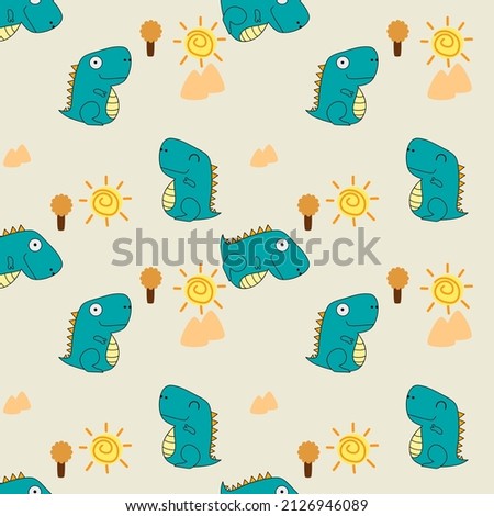 Dinosaur green so cute smile. Pattern vector and illustration.