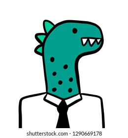 Dinosaur green head businessman hand drawn illustration
