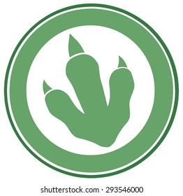 Dinosaur Green Paw Print Circle Label Design. Vector Illustration