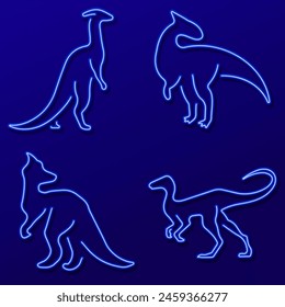 dinosaur group of neon icons, vector illustration on black background.