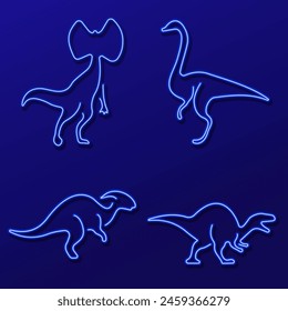 dinosaur group of neon icons, vector illustration on black background.
