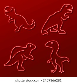 dinosaur group of neon icons, vector illustration on black background.