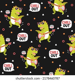 Dinosaur with guitar cartoon trendy pattern background concepts