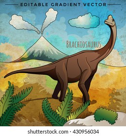Dinosaur in the habitat. Vector Illustration Of Brachiosaur