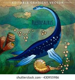 Dinosaur in the habitat. Vector Illustration Of Plesiosaur