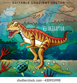 Dinosaur in the habitat. Vector Illustration Of Velociraptor