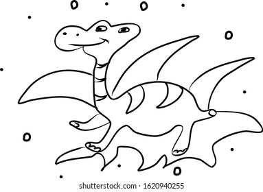Dinosaur hand drawing coloring book. Modern doodle contour illustration black