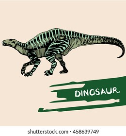 Dinosaur. Hand Drawn color illustration. Prehistoric animals theme.