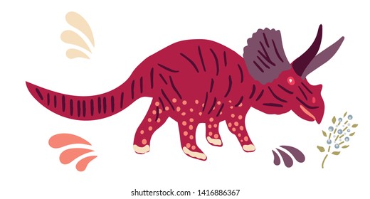 Dinosaur hand drawn flat illustration. Cute isolated cartoon character illustration on white background. T-shirt, poster, vector, greeting card vector design. Vector