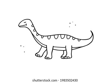 Ilustración vectorial dibujada a mano por dinosaurios. Dino lindo en forma de doodle de contorno.