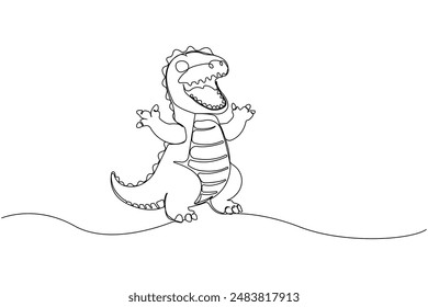 Dinosaur hand-drawn continuous single line drawing isolated on white background.