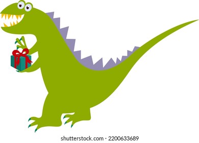 Dinosaur happy with a gift box