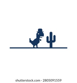 Dinosaur with hat standing beside a cactus vector illustration