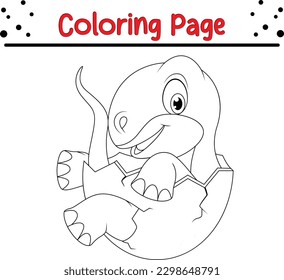 dinosaur hatching coloring page. Black and white vector illustration for coloring book