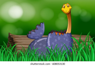 Dinosaur hatching egg in park illustration