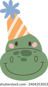 Cabeza De Dinosaurio Con Ilustración De Vector De Sombrero De Cono De Cumpleaños