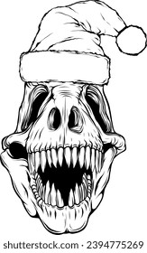 Dinosaur head in black and white outline