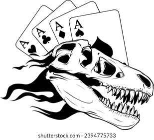 Dinosaur head in black and white outline
