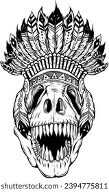 Dinosaur head in black and white outline