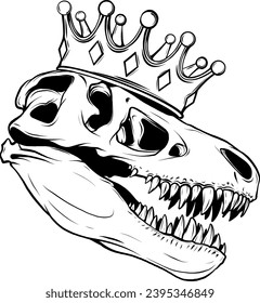 Dinosaur head in black and white outline