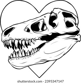 Dinosaur head in black and white outline