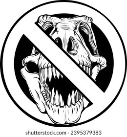 Dinosaur head in black and white outline