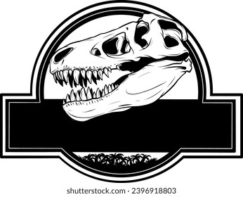 Dinosaur head in black and white outline