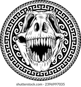 Dinosaur head in black and white outline