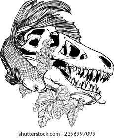 Dinosaur head in black and white outline